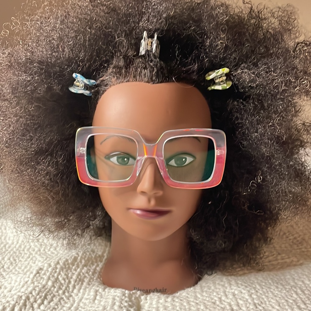 Clear w/holographic finish square oversized frames with prescription lenses